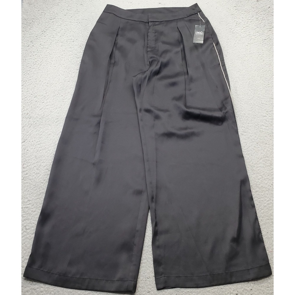 INC International Concepts Wide Leg Pants Womens Petite 10P Black Pleated Career